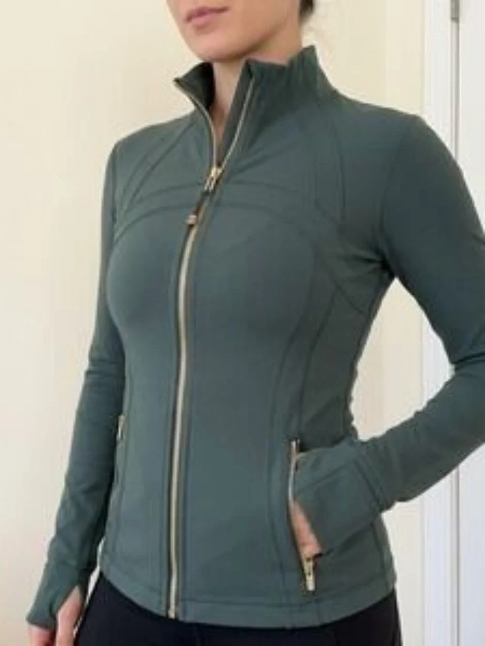 Lululemon Define Jacket Luon Green Gold Zip Thumbholes Size 8